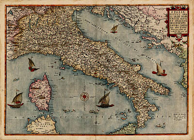 Landscapes Kadek Susanto Royalty Free Images - Map of Italy 1574 Royalty-Free Image by Andrew Fare