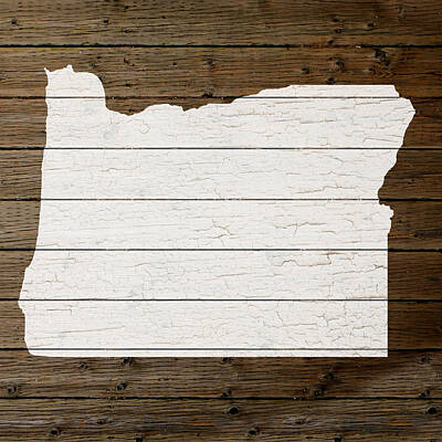 Pucker Up - Map Of Oregon State Outline White Distressed Paint On Reclaimed Wood Planks by Design Turnpike