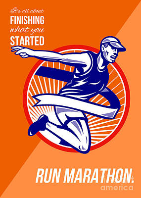 Athletes Digital Art - Marathon Finish What You Started Retro Poster by Aloysius Patrimonio