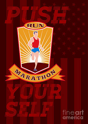 Athletes Digital Art - Marathon Runner Push Yourself Poster Front by Aloysius Patrimonio