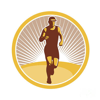Athletes Digital Art - Marathon Runner Running Front Circle Retro by Aloysius Patrimonio