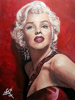 Actors Paintings - Marilyn Monroe - Red by Tom Carlton
