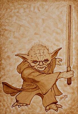 Best Sellers - Beer Paintings - Master Yoda Jedi Fight beer painting by Georgeta  Blanaru