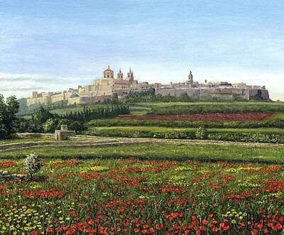 City Scenes Paintings - Mdina Poppies Malta by Richard Harpum
