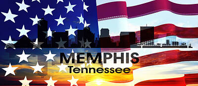Abstract Skyline Mixed Media - Memphis TN Patriotic Large Cityscape by Angelina Tamez
