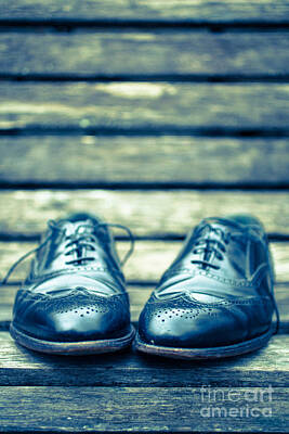 Word Signs - Mens Dress Shoes on park bench by Edward Fielding