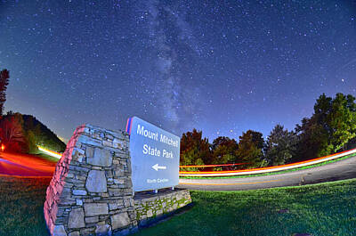 Blooming Daisies Rights Managed Images - Midnight At Mount Mitchell Entrance Sign Royalty-Free Image by Alex Grichenko