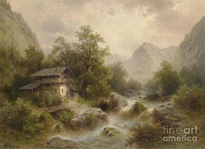 Mountain Paintings - Mill on the mountain by Celestial Images