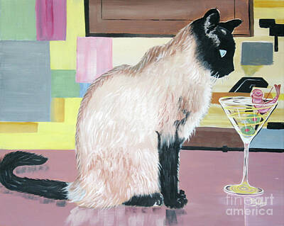 Recently Sold - Martini Paintings - Miss Kitty and Her Treat by Phyllis Kaltenbach