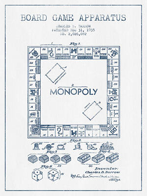 Irish Leprechauns - Monopoly Patent from 1935 - Blue Ink by Aged Pixel