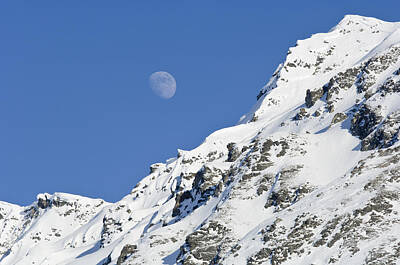 Mountain Royalty-Free and Rights-Managed Images - Moon Rising Over Snow Covered Mountain by Greg Hensel