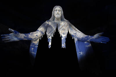 Royalty-Free and Rights-Managed Images - Mormon Temple Silhouette and Savior by Lane Erickson