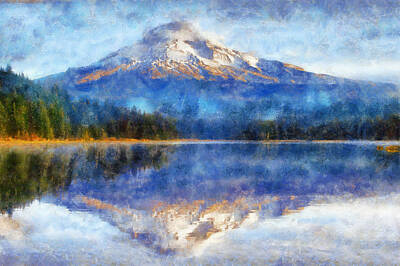 Recently Sold - Impressionism Digital Art Rights Managed Images - Mount Hood Royalty-Free Image by Kaylee Mason