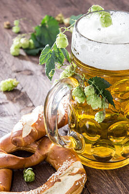 Beer Photos - Mug of Beer and Pretzels by Handmade Pictures