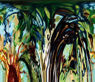 Abstract Flowers Digital Art - Music In Bird Of Tree Drip Painting by Genevieve Esson