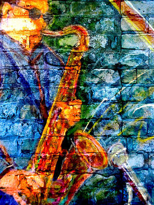 Jazz Digital Art - Musician Sax and Brick by Anita Burgermeister