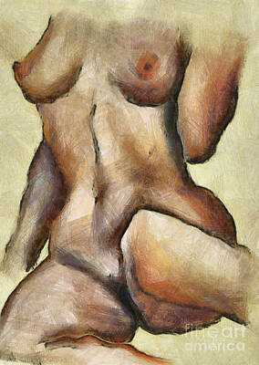 Best Sellers - Nudes Digital Art - Naked Woman Body - Torso by Michal Boubin