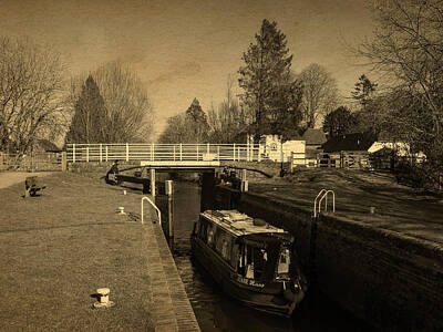 Amy Hamilton Animal Collage - Narrowboat in Kintbury Lock by Mark Llewellyn
