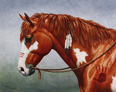 Landmarks Paintings - Native American War Horse by Crista Forest