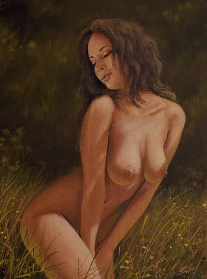 Nudes Painting Royalty Free Images - Nature Girl V Royalty-Free Image by John Silver