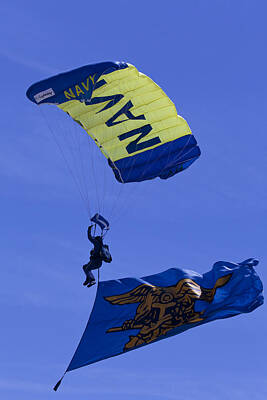 Donna Corless Royalty-Free and Rights-Managed Images - Navy Seals Leap Frogs Navy Seals Flag by Donna Corless