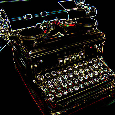 Steampunk Digital Art - Neon Old Typewriter by Ernest Echols
