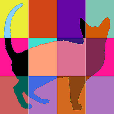 Mammals Digital Art - Neon Panels Cat by David G Paul