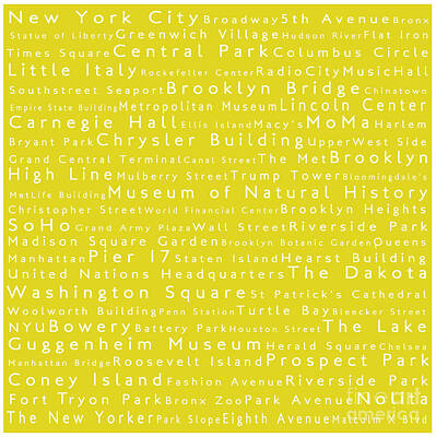 City Scenes Digital Art - New York City in Words Yellow by Sabine Jacobs