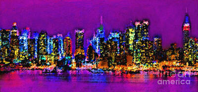 Skylines Paintings - New York City by Sergio B
