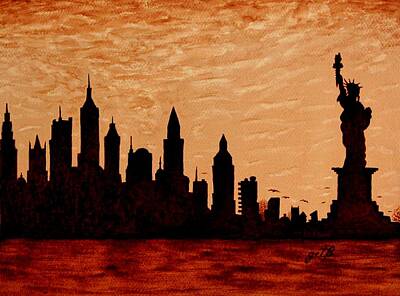 City Scenes Rights Managed Images - New York City Sunset Silhouette Royalty-Free Image by Georgeta  Blanaru