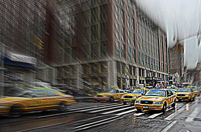 Watercolor Typographic Countries Royalty Free Images - New York Taxi Abstract Royalty-Free Image by Jeff Watts