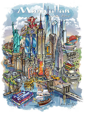 Cities Paintings - New York Theme 1 by Maria Rabinky