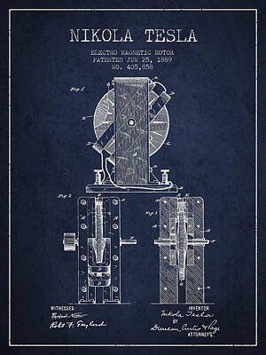 Modern Kitchen - Nikola Tesla Electro Magnetic Motor Patent Drawing From 1889 - N by Aged Pixel