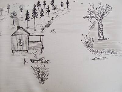 Landscapes Drawings - No Fish Here by Tom Nettles