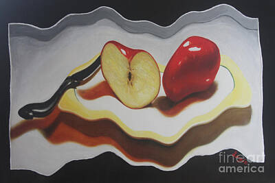 Food And Beverage Paintings - Not so still life Apples by Sergio B