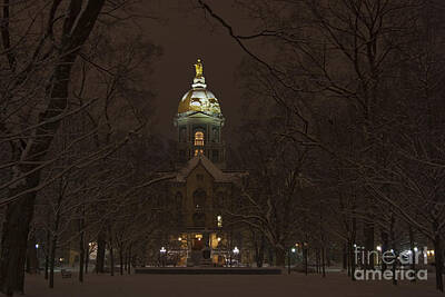Football Photos - Notre Dame Golden Dome Snow by Lone Palm Studio