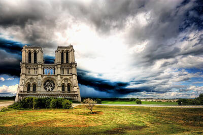 Paris Skyline Royalty-Free and Rights-Managed Images - Notre Dame on a field by Nicolae Feraru