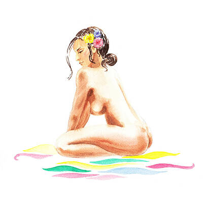 Nudes Paintings - Nude Model Gesture XVI Tropical Flower by Irina Sztukowski