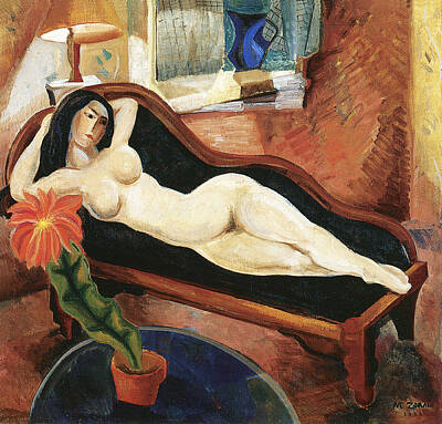 Nudes Royalty-Free and Rights-Managed Images - Nude Reclining by Marguerite Zorach