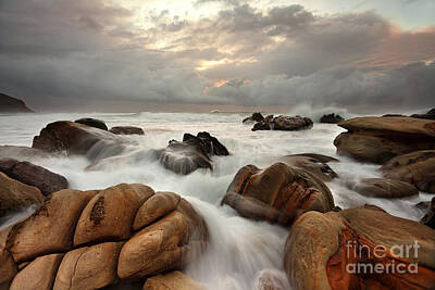 Impressionist Nudes Old Masters - Ocean surges over weathered rocks by Leah-Anne Thompson