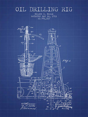 Winter Wonderland Royalty Free Images - Oil Drilling Rig Patent from 1911 - Blueprint Royalty-Free Image by Aged Pixel