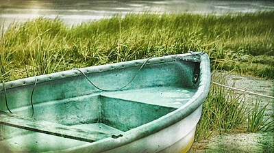 Transportation Mixed Media - Old dinghy on the beach Cape Cod MA retro feel by Marianne Campolongo