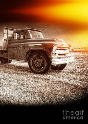 Just Desserts - Old farm truck with explosion at night by Edward Fielding