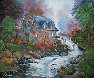 Landmarks Paintings - Old Grist Mill by Sharon Duguay
