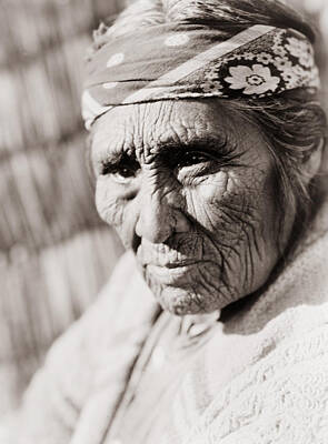 Portraits Photos - Old Klamath woman circa 1923 by Aged Pixel