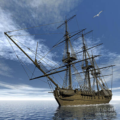Beach Digital Art - Old Meduse Frigate Of The French Navy by Elena Duvernay