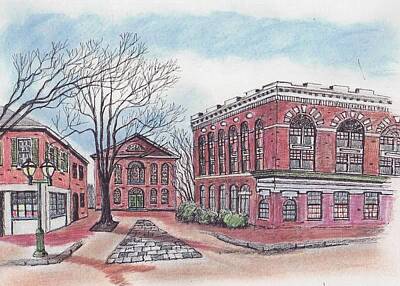 City Scenes Drawings - Old Salem City Hall by Paul Meinerth