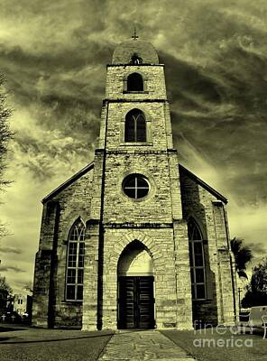 Game Of Thrones Rights Managed Images - Old St. Marys Church in Fredericksburg Texas in Sepia Royalty-Free Image by Michael Tidwell