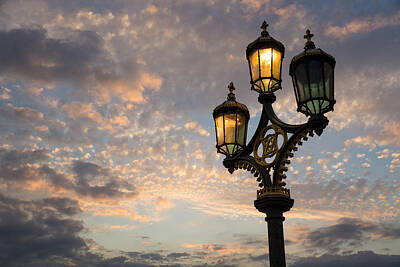 Roses Photos - One Light Out - Westminster Bridge Streetlights - River Thames in London UK by Georgia Mizuleva