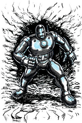 Comics Drawings - One Small Step for Iron Man by John Ashton Golden